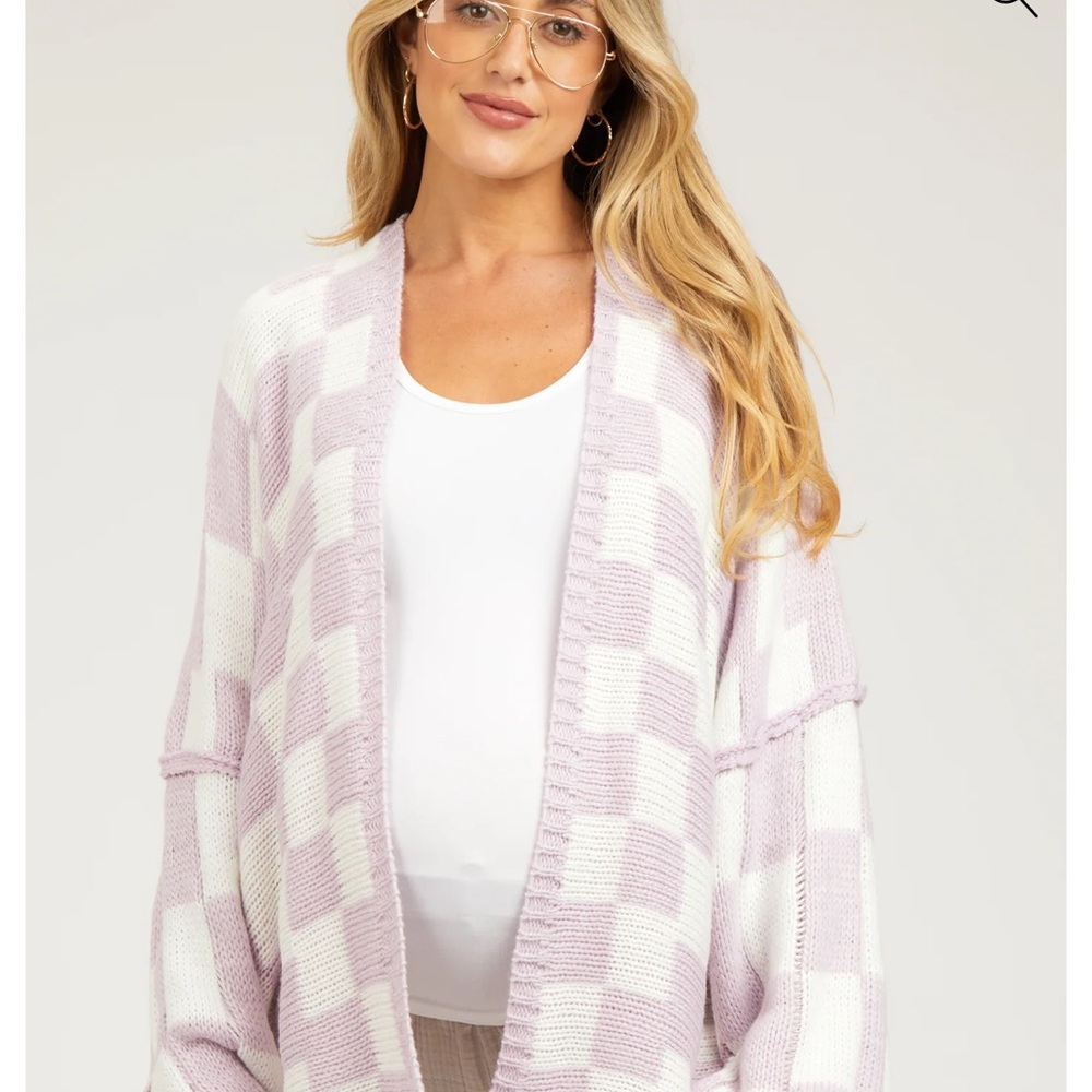 Pinkblush Purple and White Checkered Cardigan Sweater